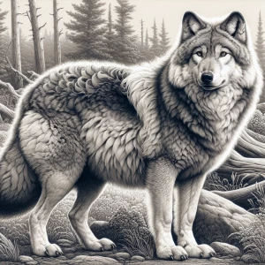 A heavily pregnant wolf with fluffy furry fur