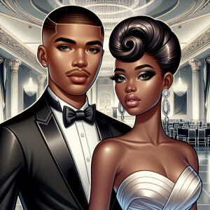 A light skin African American couple at a fancy ballroom event....