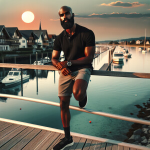 Create a scene featuring a stylish African American man with a b...