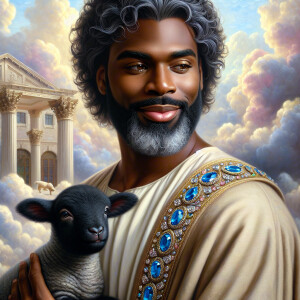 Oil painting of an African-American man resembling Jesus Christ,...