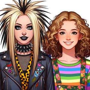 Create an image of Avril Lavigne and her Teenage daughter Elsie...