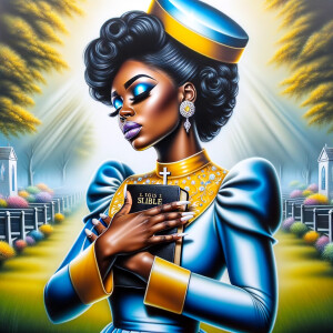 An airbrush oil painting depicts an African American woman with...