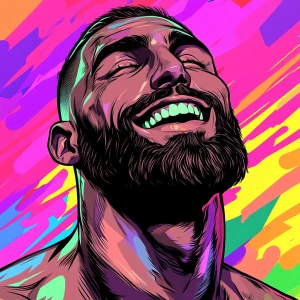 White muscular thin man with beard, big chin, smile and cheekbon...