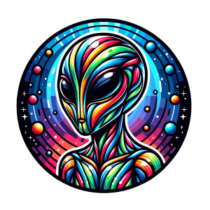 Colored alien transparent graphic, no background, cosmic alien g...