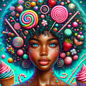 A digital portrait of an African-American girl with an elaborate...