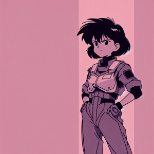 1990s anime screencap, girl a plugsuit, standing with hands on h...