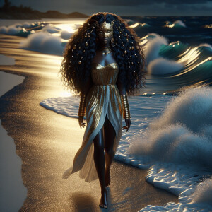 3D image of a beautiful night at the beach. There are elements i...