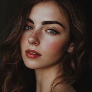 a woman, look to the camera, close up photo, Half Up Half Down,...