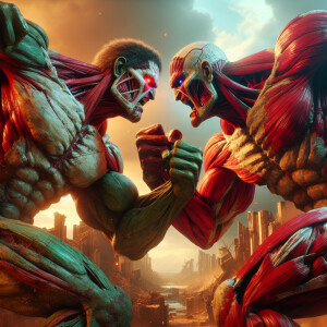 the Hulk engaged in an intense battle with the Red Hulk, showing...