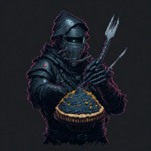 a baking ninja holding a cupcake in 1 hand and a whisk in the ot...