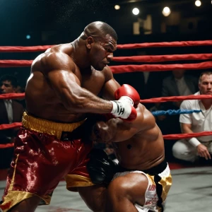 A hyper-realistic image of Mike Tyson in a boxing match, deliver...