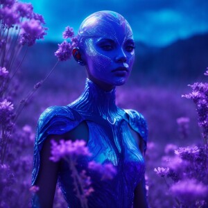 An extraterrestrial creature emitting a soft lavender glow, rese...