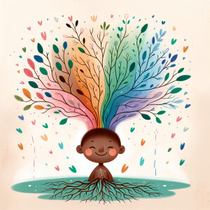 Create a whimsical and colorful illustration called 'Rainbow Roo...