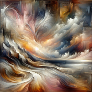 a wide angle landscape oil painting portrait of an abstract art...