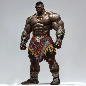 Visualize Titan, a Nigerian superhero, standing at 8 feet 9 inch...