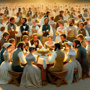 A group of white Americans in period-appropriate attire of the 1...