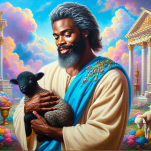 Oil painting of an African-American man resembling Jesus Christ,...
