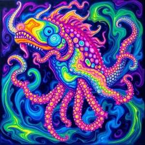 A brilliantly bizarre luminescent leviathan, its body covered in...