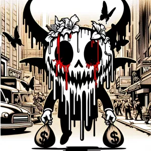 Create a bold horror themed cartoon smiley ghostface mascot logo...