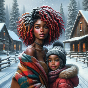 Oil painting style snow day in Arizona cabins snow falling. hard...