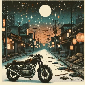 Lofi themed wallpaper with motorcycle as the main