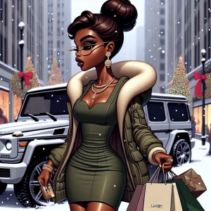 African-American Betty Boop with hazelnut-brown skin, strolls in...