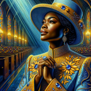 A spiritually enriching illustration portrays an African America...