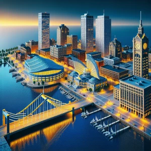 Generate an image showcasing the downtown Milwaukee skyline as s...