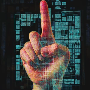 Generate an image of a hand giving the middle finger, overlaid o...