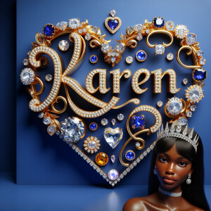 VCraft a 3-D image showcasing the name 'KAREN' in a luxurious go...