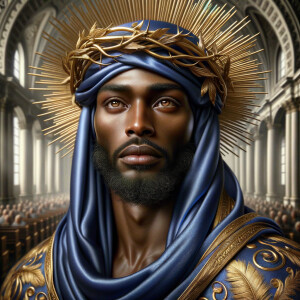 A hyper-realistic image of an African-American Jesus Christ, ser...