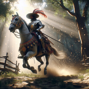 A knight on horseback charging into battle trail cam footage, ph...