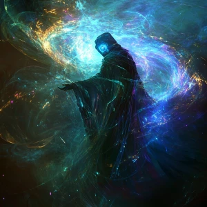 A luminously ethereal elysian warlock, exuding an aura of myster...