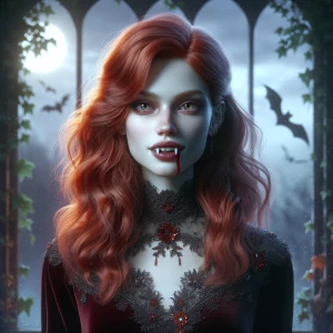 A photorealistic ultra-HD vertical portrait of a graceful red-ha...