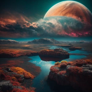 Create an image of a planet that resembles Earth with continents...