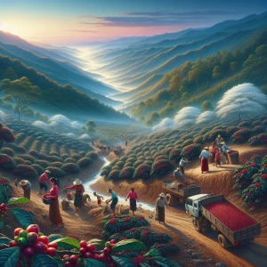 Capture a sunrise over a sprawling mountain landscape, illuminat...