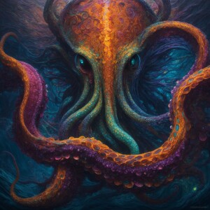 A mesmerizing tentacled titan rises from depths unknown, its wri...