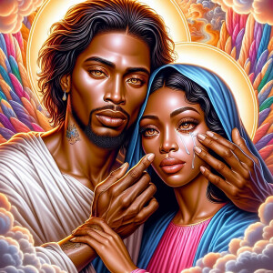 Ensure that the image distinctly represents both Jesus Christ an...