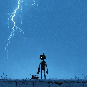 A small black silhouette of a robot that looks like a wallie get...