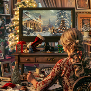 Photorealistic image. Woman making YouTube video of herself, mak...