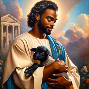 Oil painting of an African-American man resembling Jesus Christ,...