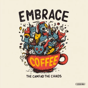 A hand-drawn coffee cup overflowing with swirling steam that mor...