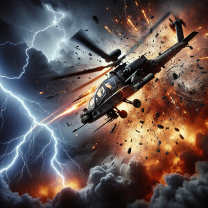 A Army helicopter struck by missile, the helicopter is breaking...