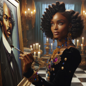 In a high-class, elegantly decorated studio, a very light-skinne...