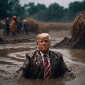 Donald J Trump swimming in mud.