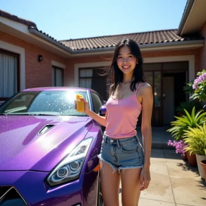 "A beautiful korean woman, with smooth skin and shoulder-length...