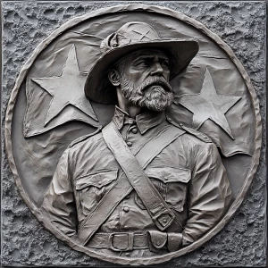 Confederate soldier, confederate flag in background, 3d bas reli...