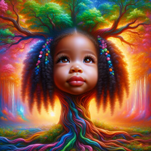 Create a hyper-realistic 3-D oil painting of a tree with a fulle...