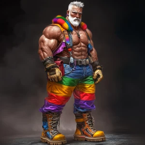 Create an image of a muscular bodybuilder with gray hair and a w...