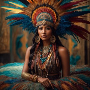 A young woman is elegantly dressed in a richly decorated headdre...